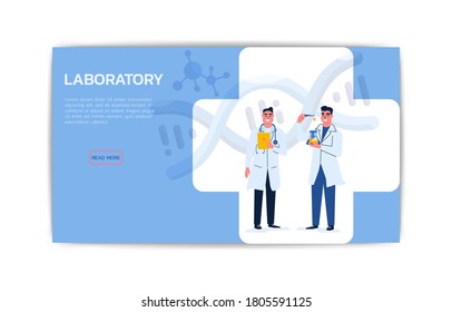 Scientist working in lab landing page template. Science concept.
