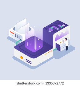 scientist working in laboratory / isometric icons