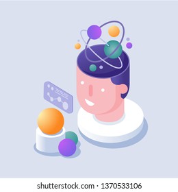scientist working in laboratory / isometric icons