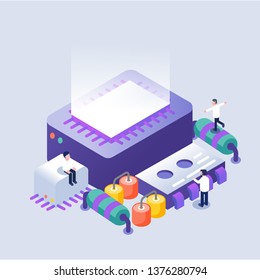 scientist working in laboratory / isometric icons