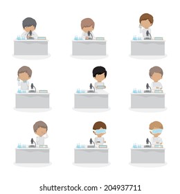 Scientist Working At The Laboratory Set - Isolated On White Background - Vector Illustration, Graphic Design Editable For Your Design