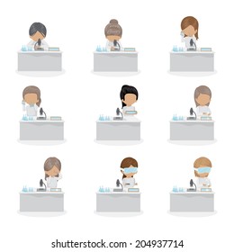 Scientist Working At The Laboratory Set - Isolated On White Background - Vector Illustration, Graphic Design Editable For Your Design