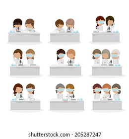 Scientist Working At The Laboratory Set - Isolated On White Background - Vector Illustration, Graphic Design Editable For Your Design