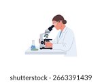 Scientist working with microscope and lab equipment