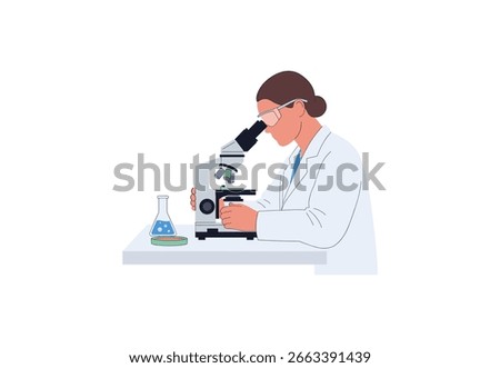 Scientist working with microscope and lab equipment