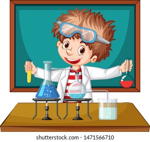 Scientist working with science tools in lab illustration