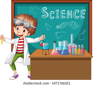 Scientist working with science tools in lab illustration