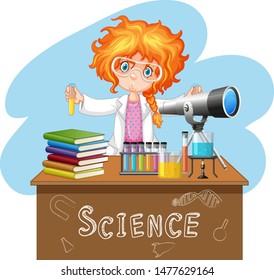 Scientist working with science tools in lab illustration