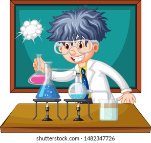 Scientist working with science tools in lab illustration