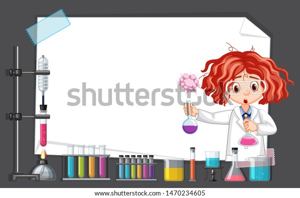 フレームテンプレートのイラストを基に ラボで科学ツールを使用して作業する科学者 のベクター画像素材 ロイヤリティフリー