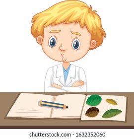 Scientist writing notes on the table illustration
