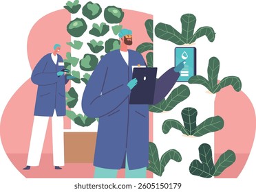 Scientist-agronomist at smart farm vector illustration