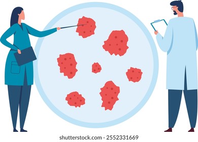 Scientists analyzing bacteria and viruses in a lab for medical research, collaborating to make new healthcare discoveries