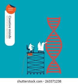 Scientists analyzing the dna code. Vector illustration Eps10 file. Global colors. Text and Texture in separate layers.