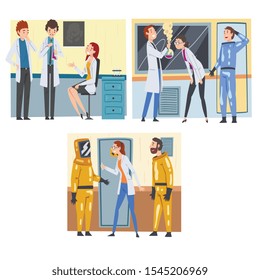 Scientists and Assistants Doing Research, Experiments and Analysis in Scientific Lab Vector Illustration
