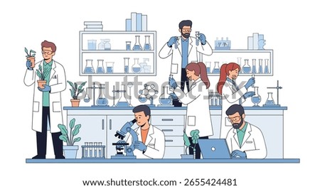 Scientists collaborating in a modern research laboratory working on innovative discoveries