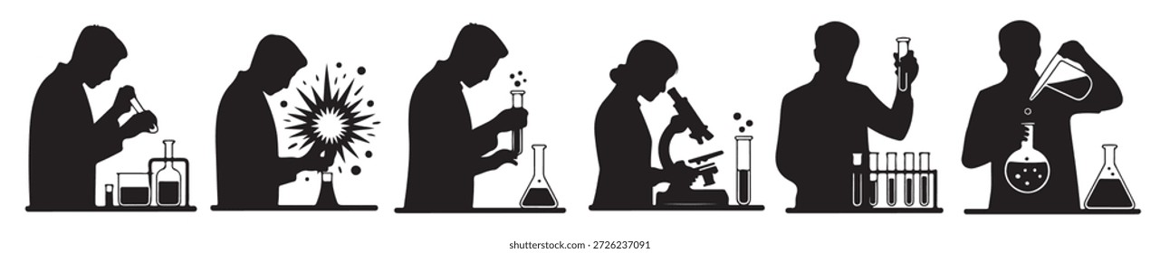 scientists conducting experiments in a laboratory silhouette