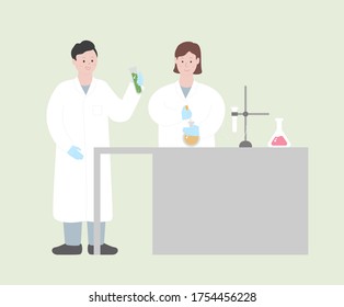 scientists conducting experiments using equipment illustration set. goggle, laboratory, gloves, flask. Vector drawing. Hand drawn style.
