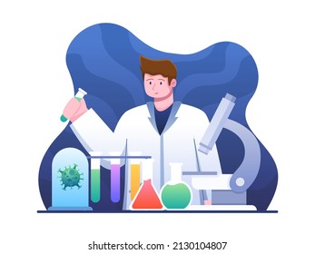 Scientists conducting experiments and vaccine research in the lab. Chemical laboratory research. Scientists in labs working on antiviral treatment development.