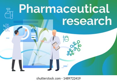 Scientists conducting pharmaceutical research webpage. Science laboratory, clinical lab, experiments. Research concept. Vector illustration for webpage, landing page