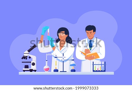 Scientists conducting scientific research, analysis and tests of vaccines. Biochemical science laboratory staff performing various experiments. Developments and discoveries in microbiology, chemistry