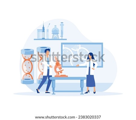 Scientists conducting scientific research, analysis and tests of vaccines. Biochemical science laboratory staff performing various experiments. flat vector modern illustration Zdjęcia stock © 