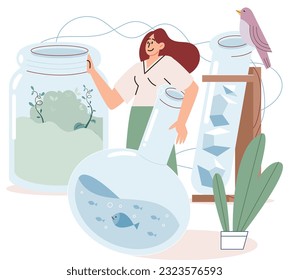 Los científicos realizan investigaciones para estudiar la naturaleza, hacen análisis de laboratorio. Idea de educación, botánica, microbiología. Los biólogos estudian la estructura de las plantas, realizan experimentos. Investigación biológica