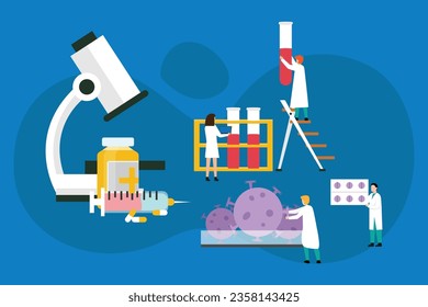 Scientists are developing vaccine in their lab 2d vector illustration concept for banner, website, landing page, flyer, etc