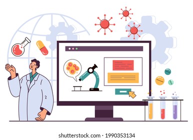 Scientists doctors characters making medicines medical laboratory research. Epidemic new medication vaccine concept. Vector flat graphic design illustration