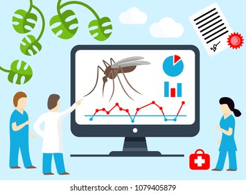 Scientists, doctors probe new ways to control malaria and mosquito. Malaria research, search cure to mosquito-borne disease. Research new methods to tackling this killer of people, vector illustration