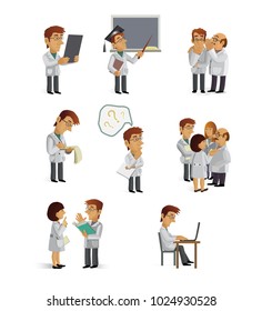 Scientists and doctors. Vector set.