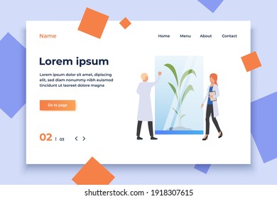 Scientists doing biological research. Science laboratory, clinical lab, experiments. Research concept. Vector illustration for webpage, landing page