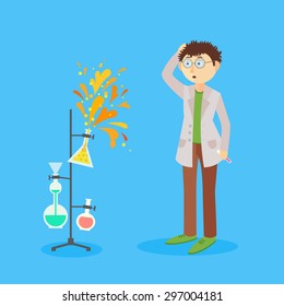 Scientists doing experiment when something goes wrong. It can be used for error 403/500  illustration,vector svg
