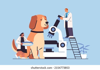 scientists doing experiments in lab veterinary workers with experimental dog biological genetic engineering research