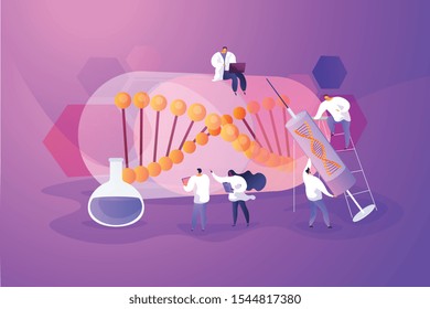 Scientists Doing Lab Research. Disease Treatment And Prevention. Medical Experimental Technique. Gene Therapy, Gene Transfer, Functioning Gene Concept. Vector Isolated Concept Creative Illustration