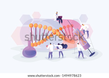 Scientists doing lab research. Disease treatment and prevention. Medical experimental technique. Gene therapy, gene transfer, functioning gene concept. Vector isolated concept creative illustration Stock photo © 