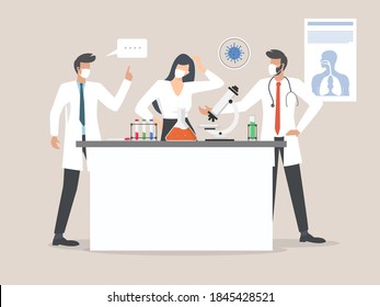 Scientists during laboratory experiment for vaccine development, Coronavirus antivirus medical research concept, team working in a science laboratory.