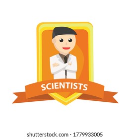 Scientists in emblem design character on white backgroud