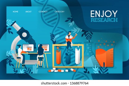 scientists are enjoying the process of researching drugs and liquid substances. flat cartoon vector illustration