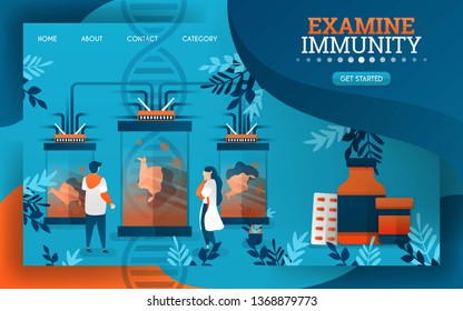 scientists are examining and examining the immune system of the human body. flat cartoon vector illustration