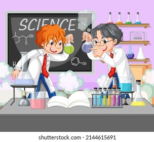 A scientists experiment in the lab illustration