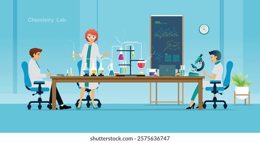 Scientists are experimenting with chemistry in the lab.