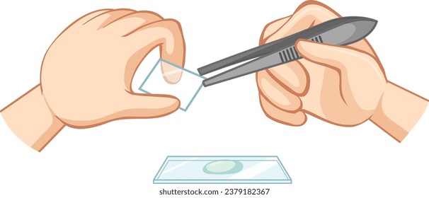 La mano del científico prepara una muestra para el experimento del microscopio