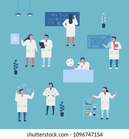 Scientists in the lab character. flat design style vector illustration set