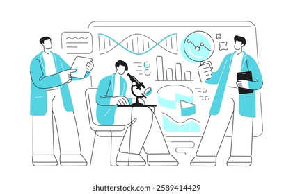 Scientists in lab. Laboratory diagnostics. People are working on scientific chemical, medical or biological experiments