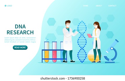 Científicos en el experimento de laboratorio con ADN Bioingeniería innovadora Descubrimientos científicos Investigación de moléculas y elementos químicos Nano helix Medicina futurista Vector de ingeniería genética