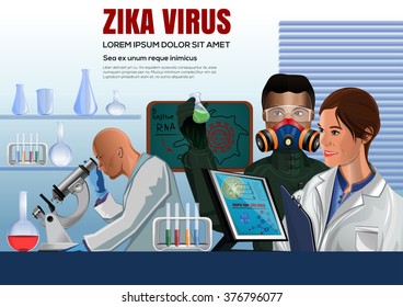Scientists in the laboratory invented a cure for Zika virus. Danger for pregnancy Zika virus. Vector illustration.