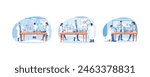 Scientists in the laboratory room. Wearing lab coats. Doing scientific research in the laboratory. Laboratory concept. Set flat vector illustration.