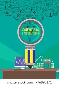 
scientists Laboratory. science lab with magnifying glass