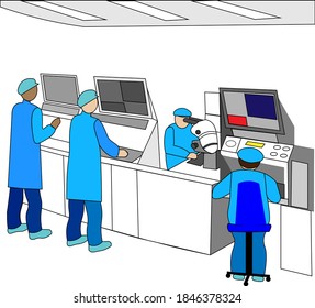 Scientists in laboratory. Scientist people wearing lab coats, science researches and chemical laboratory experiments. Chemistry laboratories, microbiology research. illustration in flat style.
